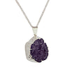 Natural Purple Amethyst Crystal Druzy Hand-cut Freeform Gemstone Silver Plated Pendant Necklace