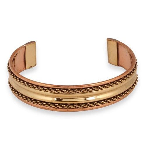 Brass Inlay Copper Braid Cuff Bracelet