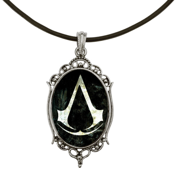 Assassin's Creed Video Game Symbol Antique Silver Cameo Pendant Necklace