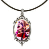 Laughing Harley Quinn (Suicide Squad) Antique Silver Cameo Pendant on 18" Black Leather Cord Necklace