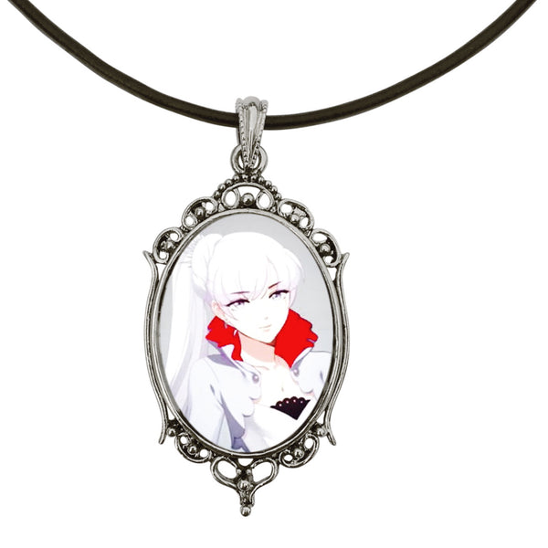 Weiss Portrait from RWBY Anime Antique Silver Cameo Pendant on 18" Black Leather Cord Necklace