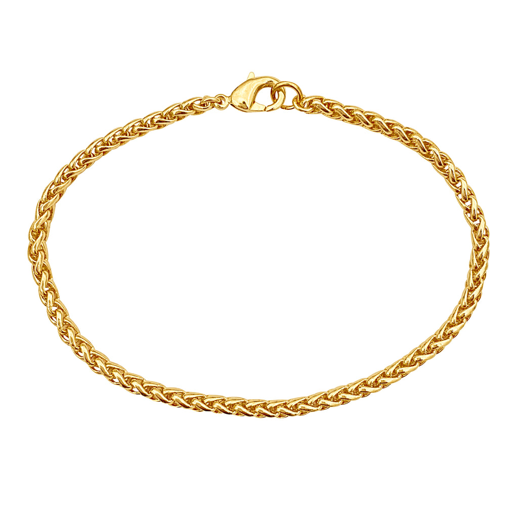 Gold 3.2mm Thick Ponytail/Foxtail/Wheat Weave Chain Bracelet