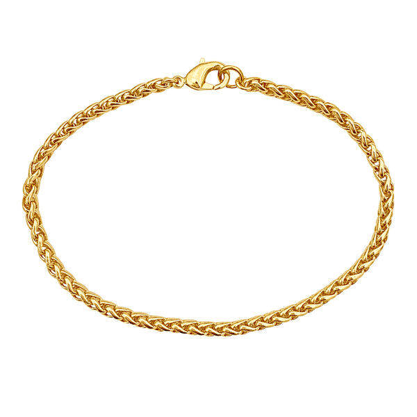 Gold 3.2mm Thick Ponytail/Foxtail/Wheat Weave Chain Bracelet