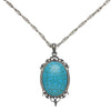 Antique Silver Turquoise Resin Cabochon Pendant on Fancy Rope Chain Necklace, 24"
