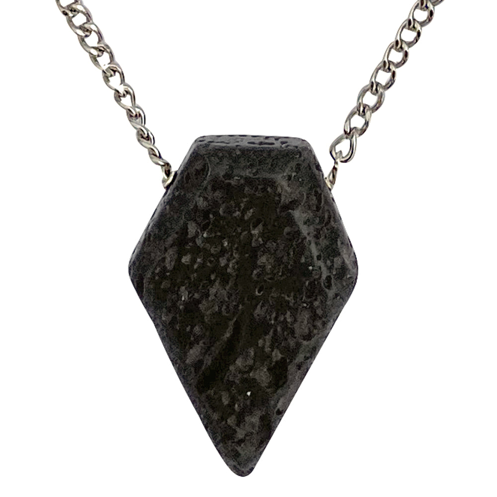 Men's Black Lava Rock Arrowhead Pendant on Stainless Steel