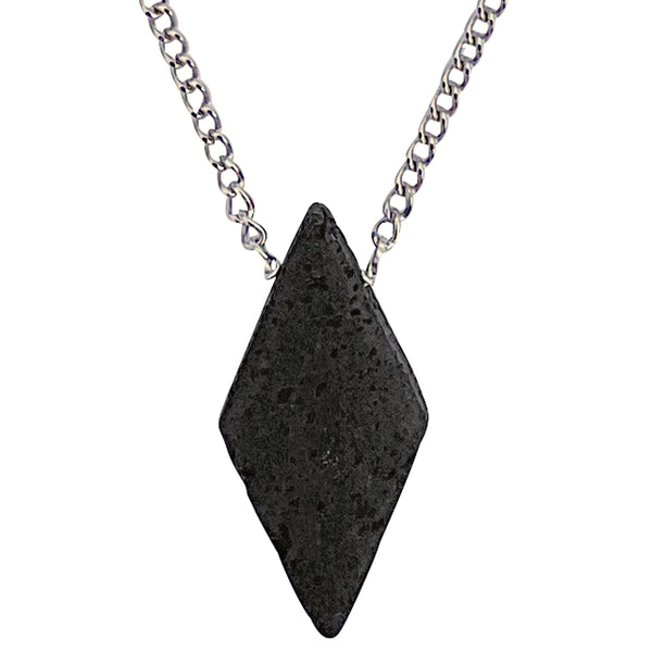 Modern Men's Genuine Black Lava Rock Diamond Pendant on Stainless Steel Chain Necklace, 27"