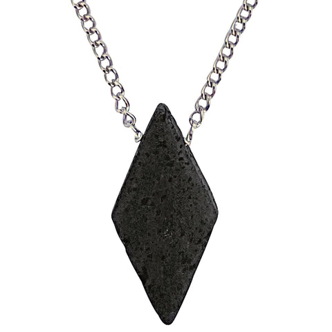 Modern Men's Genuine Black Lava Rock Diamond Pendant on Stainless Steel Chain Necklace, 27"