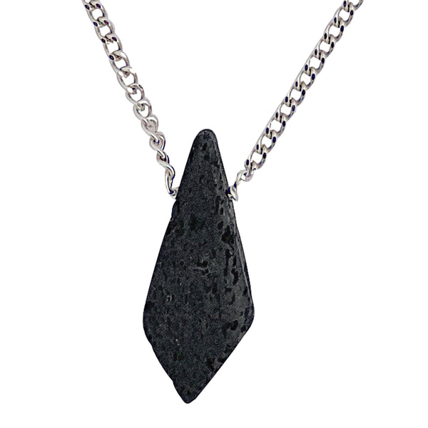 Modern Men's Genuine Black Lava Rock Kite Pendant on Stainless Steel Chain Necklace, 27"