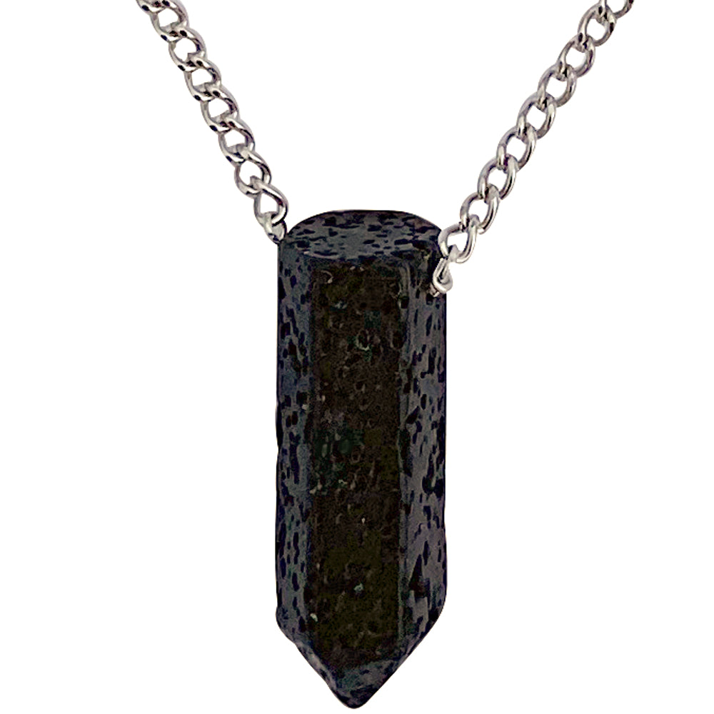 Modern Men's Genuine Black Lava Rock Point Pendant on Stainless Steel Chain Necklace, 27