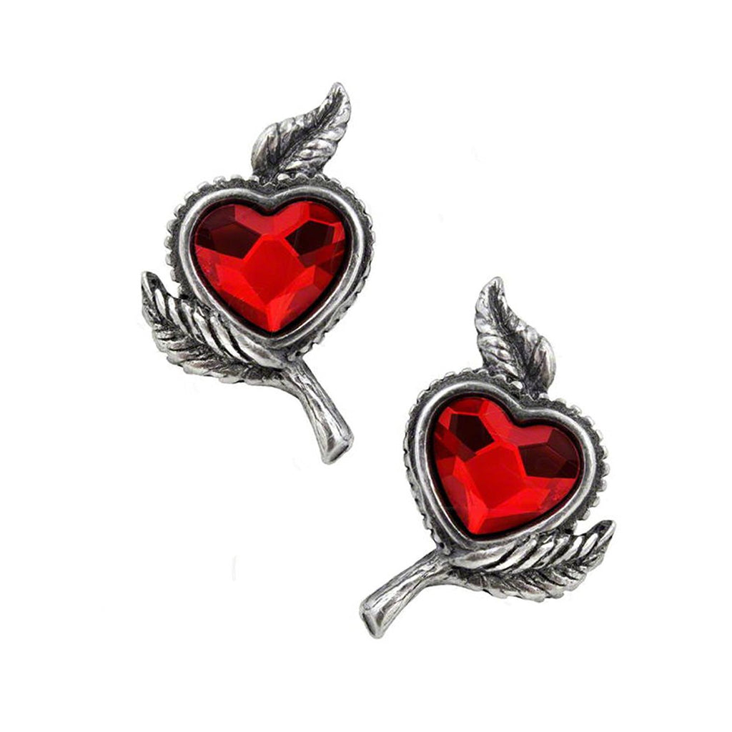 Love's Blossom Red Crystal Heart Alchemy Gothic Earrings