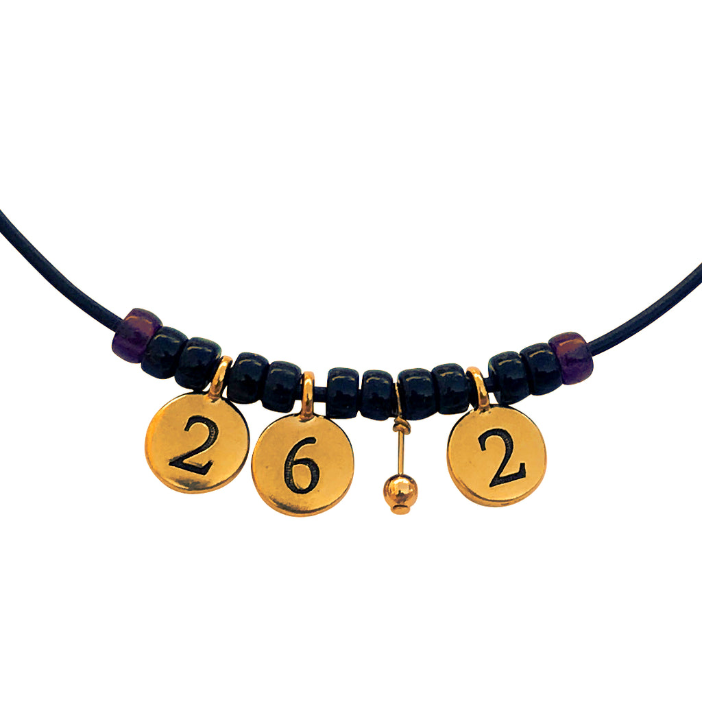 DragonWeave Marathon Necklace Gold Plated 26.2 Black Leather Handmade Marathon Necklace