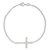 Sterling Silver in-Line Cross Charm Bracelet with Cubic Zirconia Pave Rhinestones, 7"