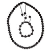 Natural Black Obsidian 10mm Bead Necklace and Bracelet Set, with Black Nylon Macrame Knot Closure, Adjustable