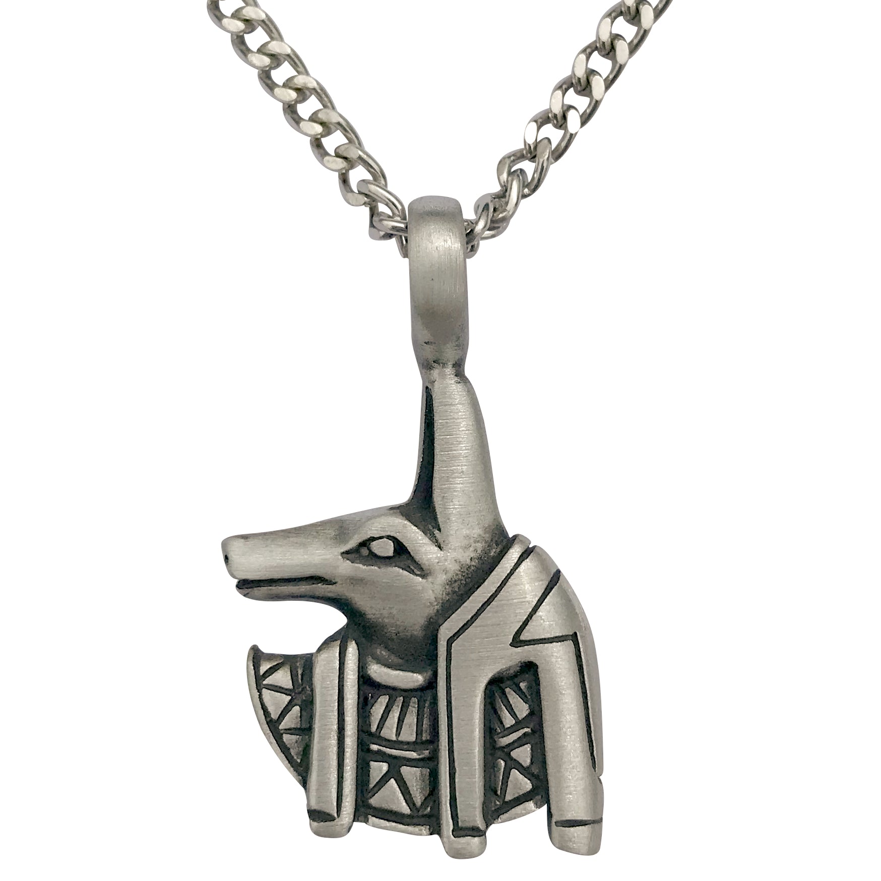 Pewter Egyptian Anubis Jackal Gothic Pendant Mens Large Chain Necklace