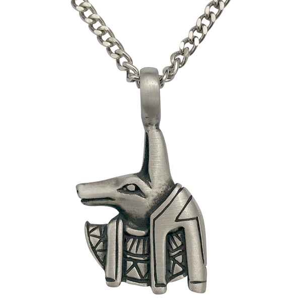 Pewter Egyptian Anubis Pendant with Extra Large Bail, on Men's Heavy Curb Chain Necklace, 24"