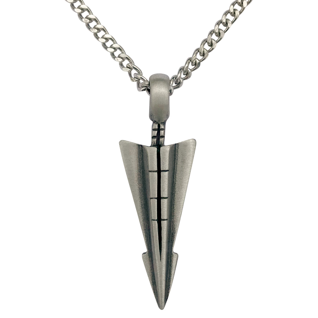 Pewter Arrowhead Pendant with Extra Large Bail, on Men's Heavy Curb Chain Necklace, 24"