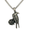 Pewter Gothic Raven Pentagram Pendant with Extra Large Bail, on Men's Heavy Curb Chain Necklace, 24"