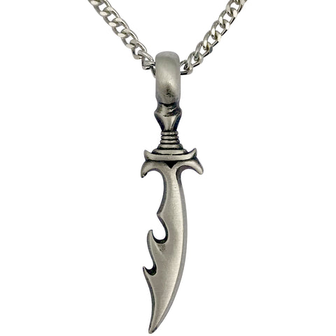 Pewter Scimitar Sword Pendant with Extra Large Bail, on Men's Heavy Curb Chain Necklace, 24"