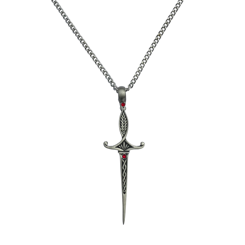 Fancy Sword Pendant with Extra Large Bail, on Men's Heavy Curb Chain Necklace, 24"