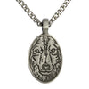 Pewter Wolf Head Etched Face Pendant with Extra Large Bail, on Men's Heavy Curb Chain Necklace, 24"