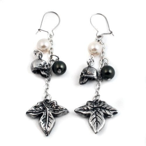 Poison Ivy Crystal Pearl Skull Alchemy Gothic Earrings