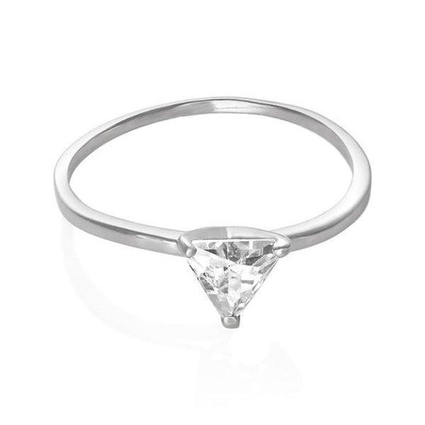 Petite Triangle Cut Trillion Cubic Zirconia Sterling Silver CZ Solitaire Fashion Ring