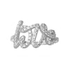 Love Script Word Cubic Zirconia CZ Pave Sterling Silver Fashion Statement Ring