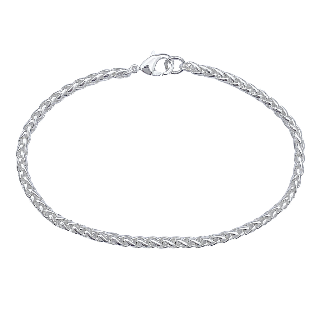 Silver 3.2mm Thick Ponytail/Foxtail/Wheat Weave Chain Bracelet