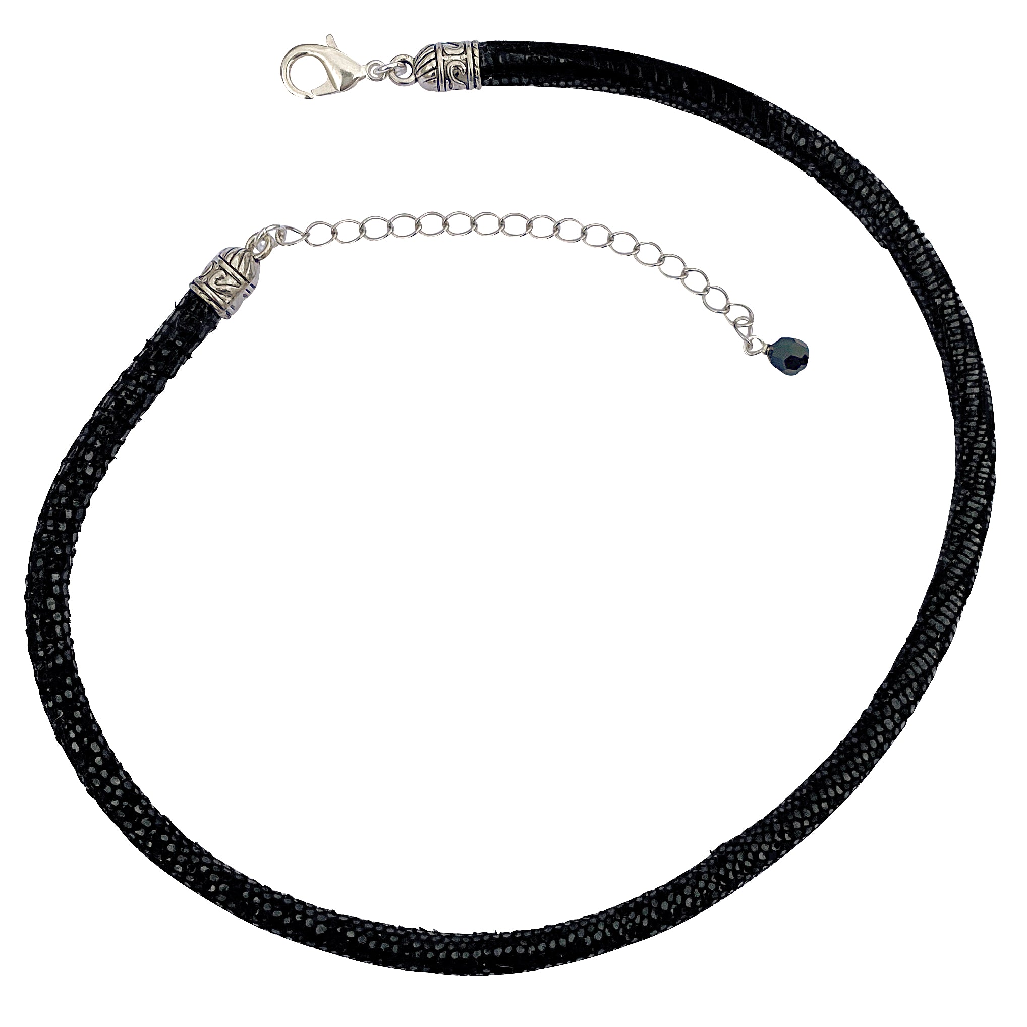 Clear Quartz Black Cord Choker Necklace