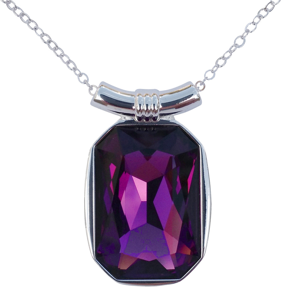 Amethyst Swarovski Crystal Square/Emerald Cut Pendant on 18" 2mm Silver-Plated Necklace