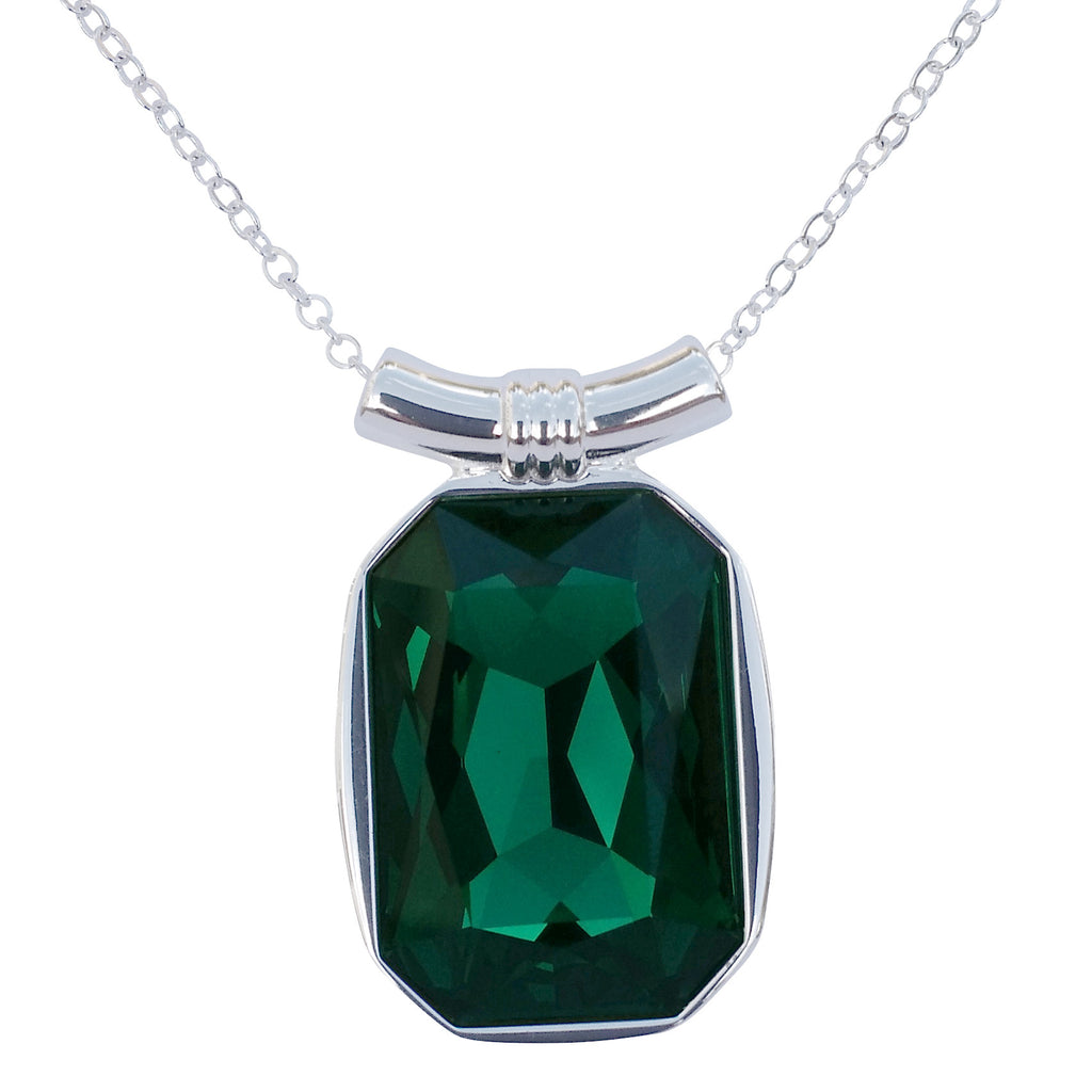 Emerald Swarovski Crystal Square/Emerald Cut Pendant on 18" 2mm Silver-Plated Necklace