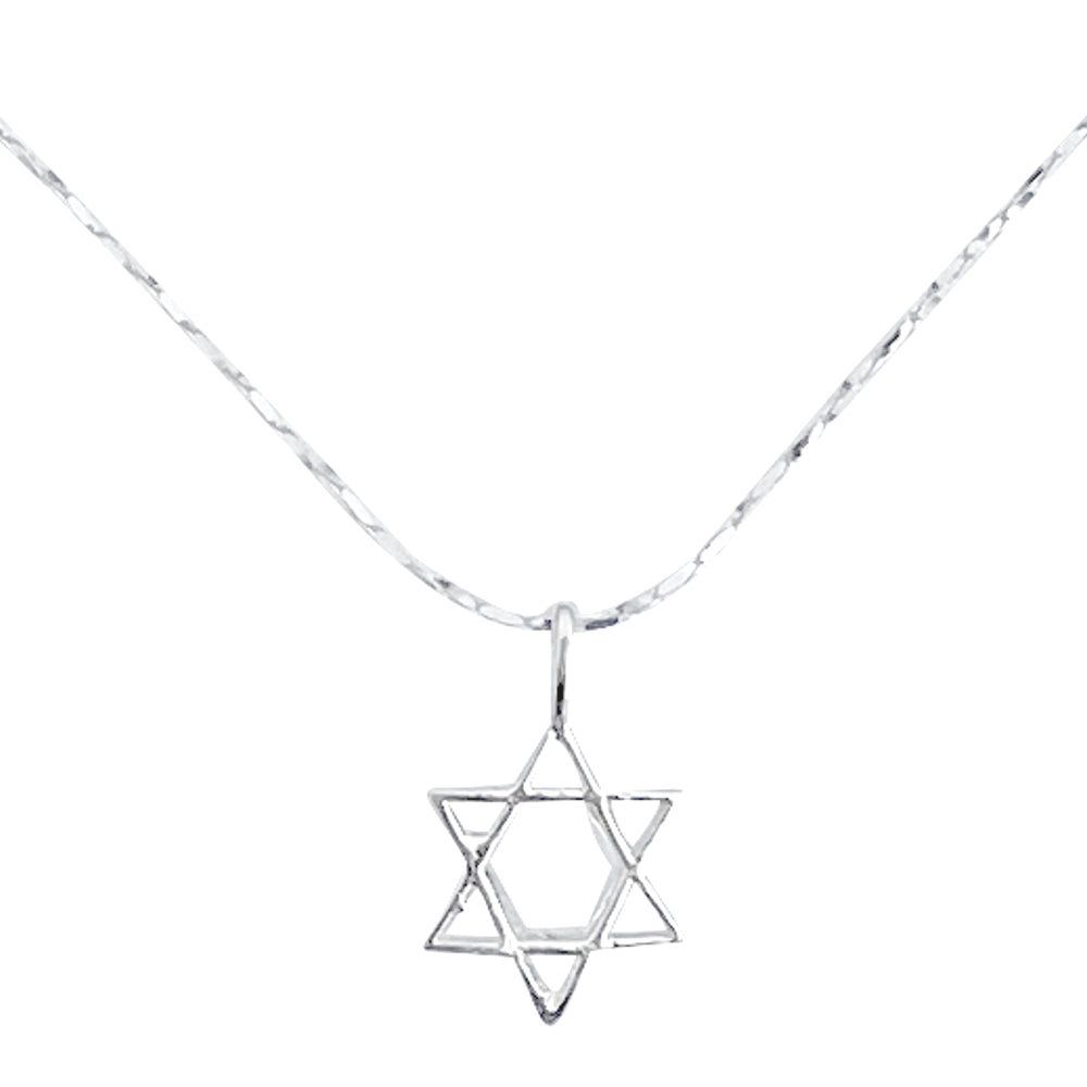 Sterling Silver Mini Star of David Pendant on Silver Cable Chain Necklace, 18"