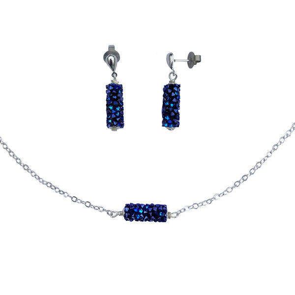 Ocean Blue Swarovski Crystal Druzy Silver Necklace and Earring Set