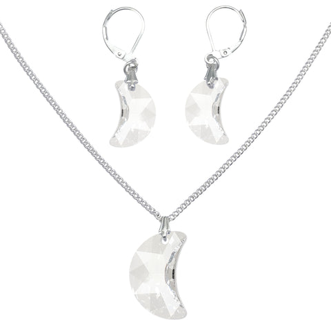 Swarovski Crystal Moon Pendant Silver Necklace and Earring Set
